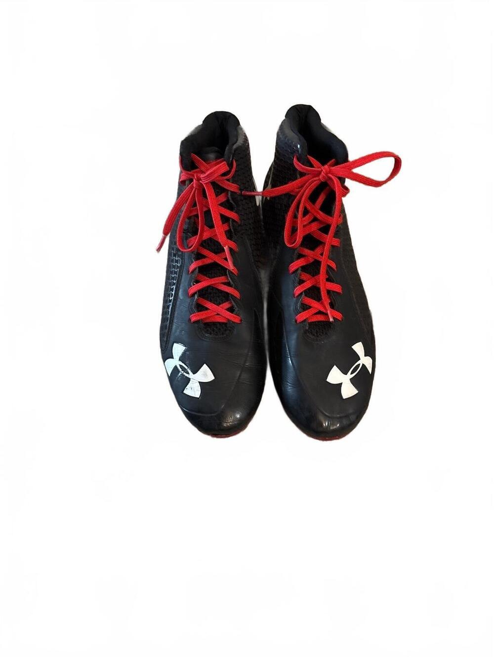 Under Armour ClutchFit Nitro Football Cleats Mens Size 12 Black Red Mid 1256829